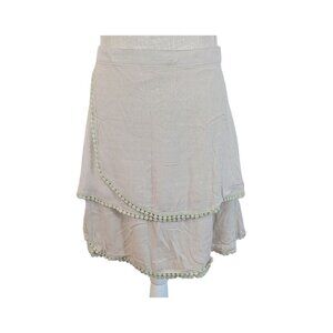 Love Riche Women's Beige Tiered Crochet Trim Skirt Large
